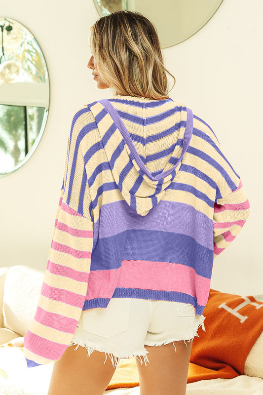 BiBi Striped Color Block  Hooded Knit Top - Brand BiBi