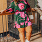 Plus Size Printed Lantern Sleeve Ruffle Hem Dress