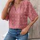 Swiss Dot Notched Half Sleeve Blouse