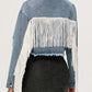 Distressed Fringe Collared Neck Cropped Denim Top