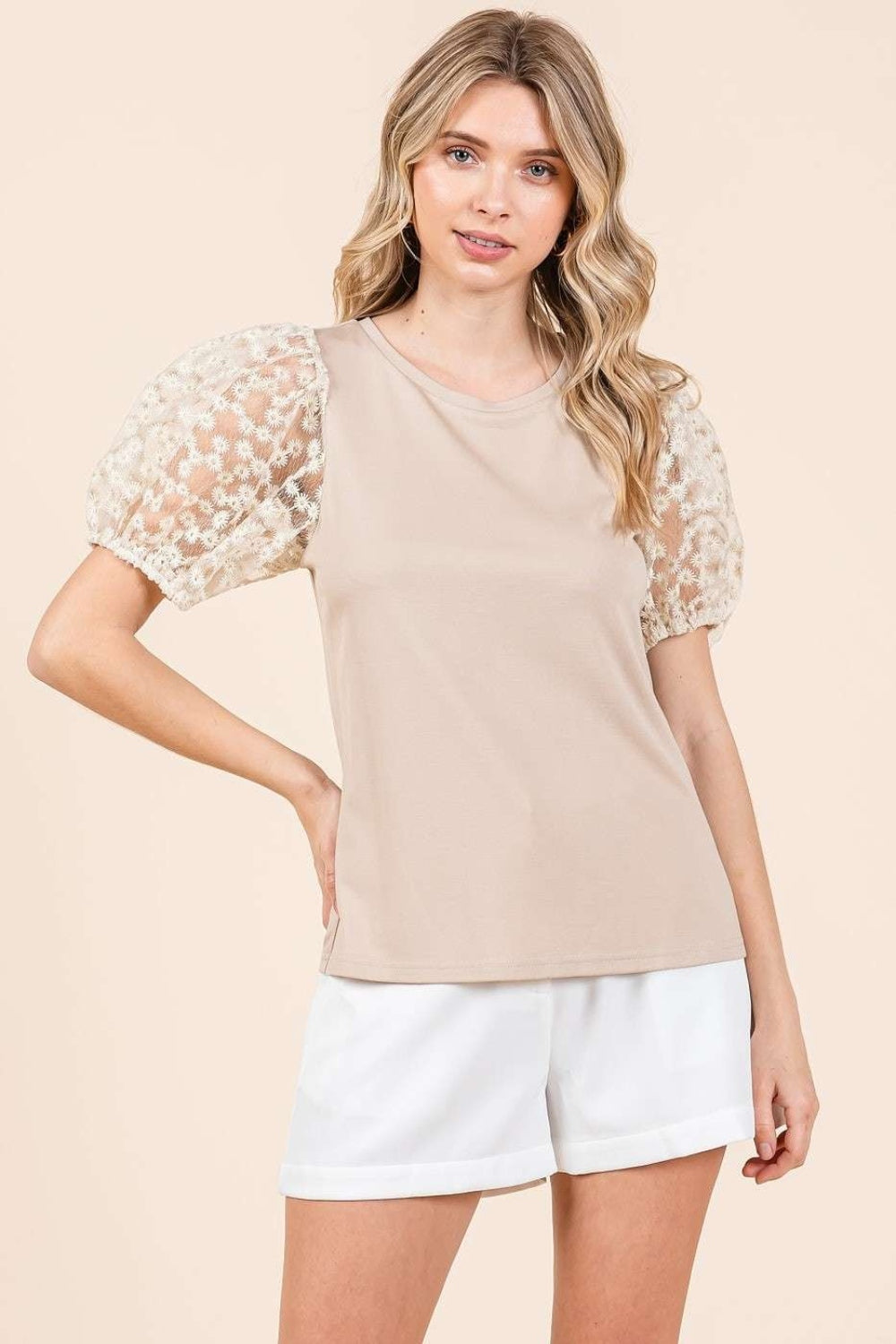 Mittoshop Round Neck Puff Short Sleeve Top *