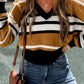 Contrast Stripes V Neck Long Sleeve Sweater