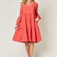 Double Take Full Size V-Neck Balloon Sleeve Tiered Dress