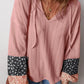 Color Block Tie Neck Long Sleeve Top