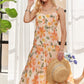 ADORA Smocked Back Floral Adjustable Strap Midi Dress