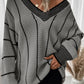 Striped V-Neck Dropped Shoulder Sweater