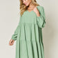 Double Take Full Size V-Neck Balloon Sleeve Tiered Dress