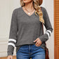 Striped V-Neck Long Sleeve T-Shirt