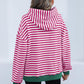 Drawstring Striped Long Sleeve Hoodie