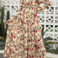 Women's Floral Frill Trim Flounce Sleeve Plunge Maxi Dress