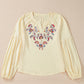 Embroidered Notched Long Sleeve Blouse