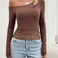 Single Shoulder Long Sleeve Lace T-Shirt