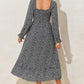 Printed Square Neck Long Sleeve Midi Dress