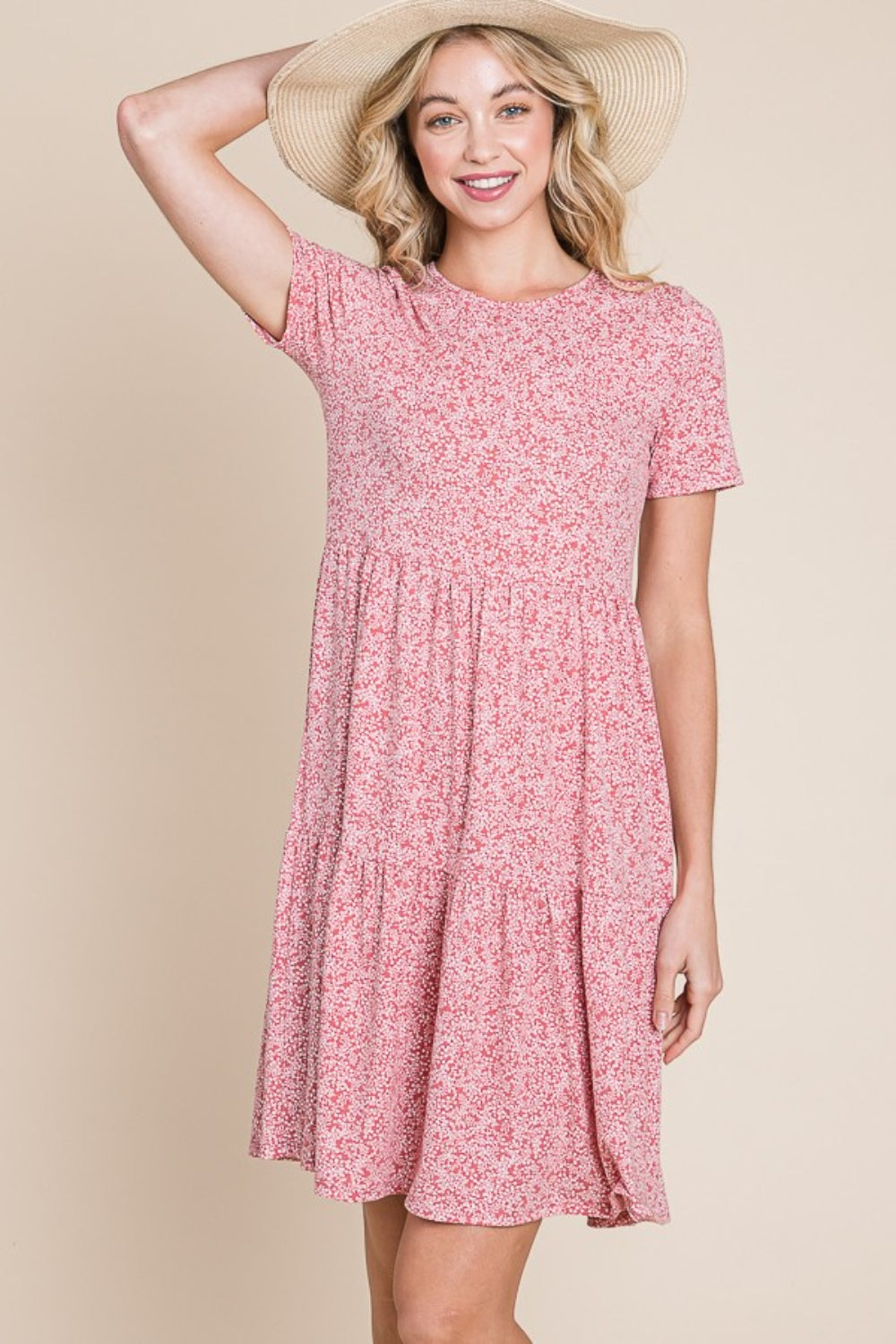 BOMBOM Printed Short Sleeve Mini Dress *