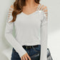 Rhinestone Cutout Long Sleeve T-Shirt