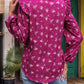Ruffled Printed Notched Long Sleeve Blouse
