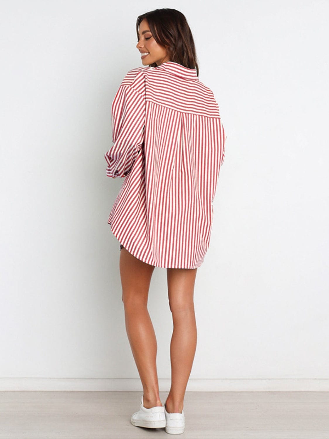 Full Size Striped Dropped Shoulder Shirt and Shorts Set