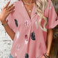 Full Size Printed Collared Neck Short Sleeve Blouse