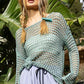 POL Side Slit Openwork Long Sleeve Knit Cover Up