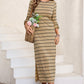 Slit Striped Round Neck Midi Dress