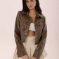 Collared Neck Snap Down Long Sleeve Jacket