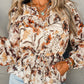 Drawstring Floral Lantern Sleeve Blouse