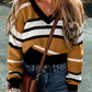 Contrast Stripes V Neck Long Sleeve Sweater