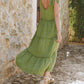 Tiered Frill V-Neck Sleeveless Midi Dress