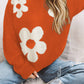 Round Neck Floral Pattern Color Contrast  Design Long Sleeve Sweater