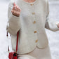 Bow Button Down Round Neck Long Sleeve Cardigan