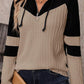 Drawstring Quarter Zip Contrast Long Sleeve Hoodie