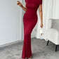 Devine Ruched Single Shoulder Short Sleeve Maxi Dress