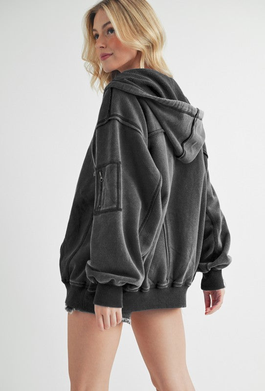 Brand Aemi+Co Exposed Seam Zip Up Drawstring Hooded Jacket