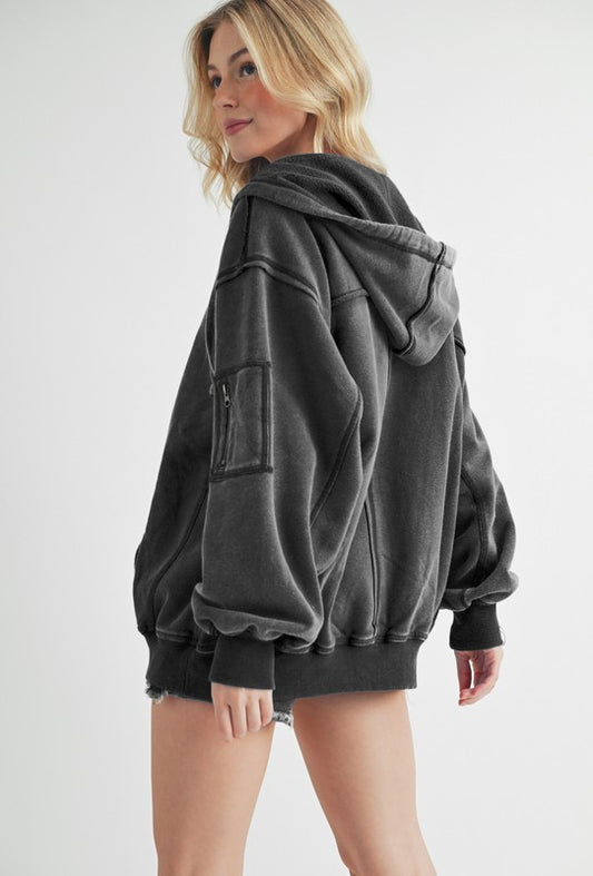 Brand Aemi+Co Exposed Seam Zip Up Drawstring Hooded Jacket