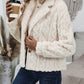 Fuzzy Button Up Collared Neck Jacket
