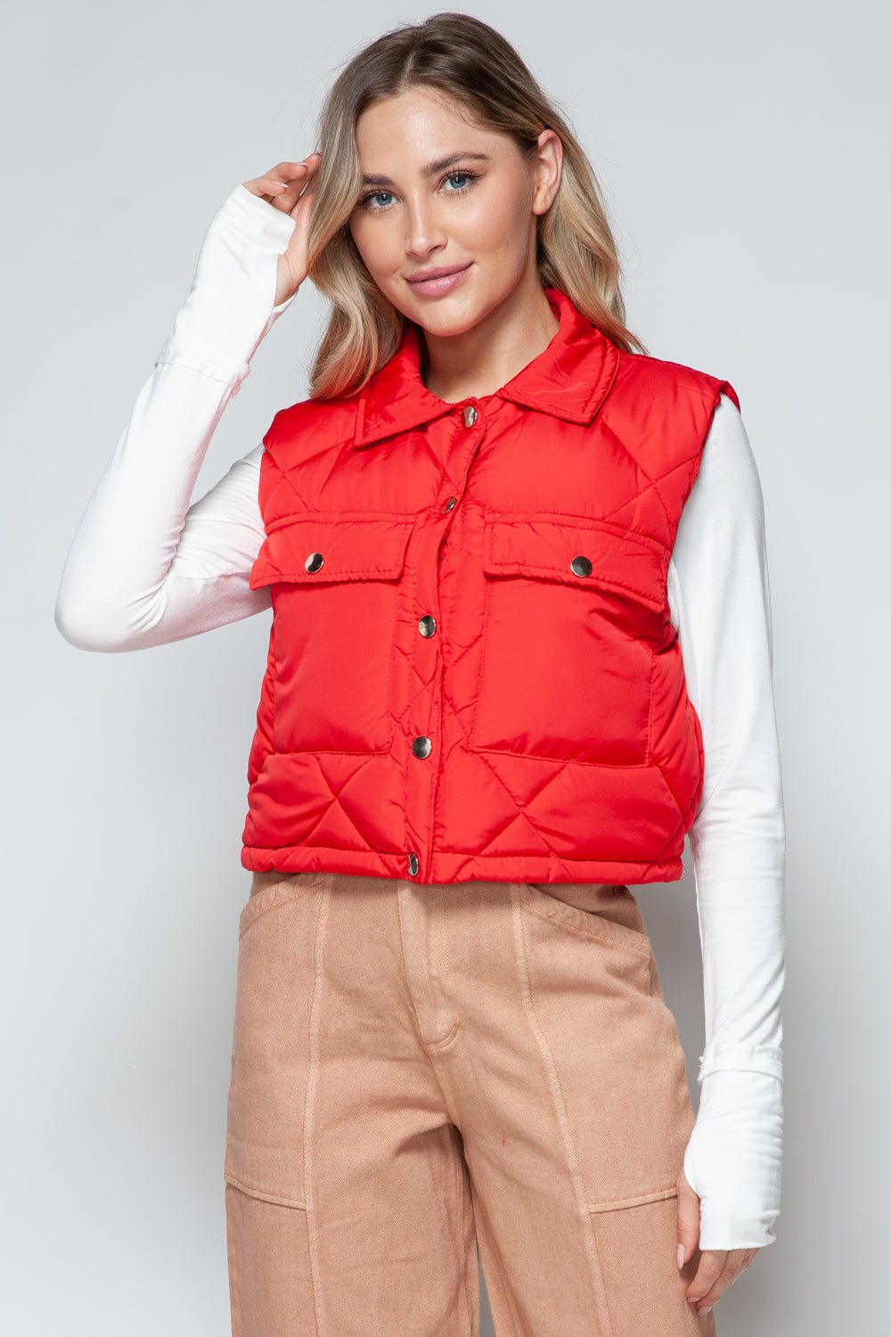 Snobbish Snap Down Quilted Crop Vest *