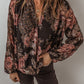 Printed Surplice Long Sleeve Blouse