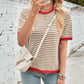 Lovelet Striped Contrast Round Neck Half Sleeve Knit Top
