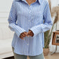 Pocketed Striped Collared Neck Long Sleeve Shirt