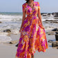 Full Size Printed V-Neck Short Sleeve Midi Dress