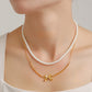 3 Piece Pearl Necklace, Bow Necklace and Stud Earrings Jewelry Set