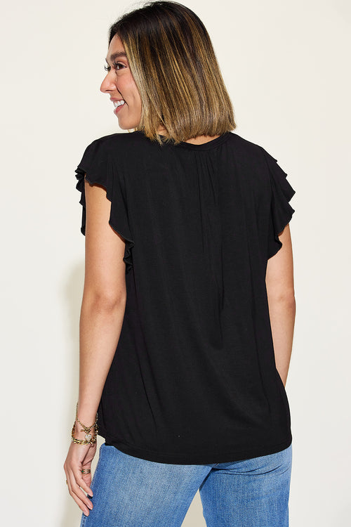 Basic Bae Full Size Bamboo Notched Ruffled Short Sleeve T-Shirt *