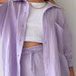 Full Size Texture Button Up Shirt and Drawstring Shorts Set