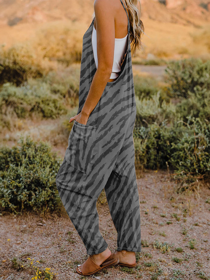 Double Take Full Size Printed V-Neck Sleeveless Jumpsuit