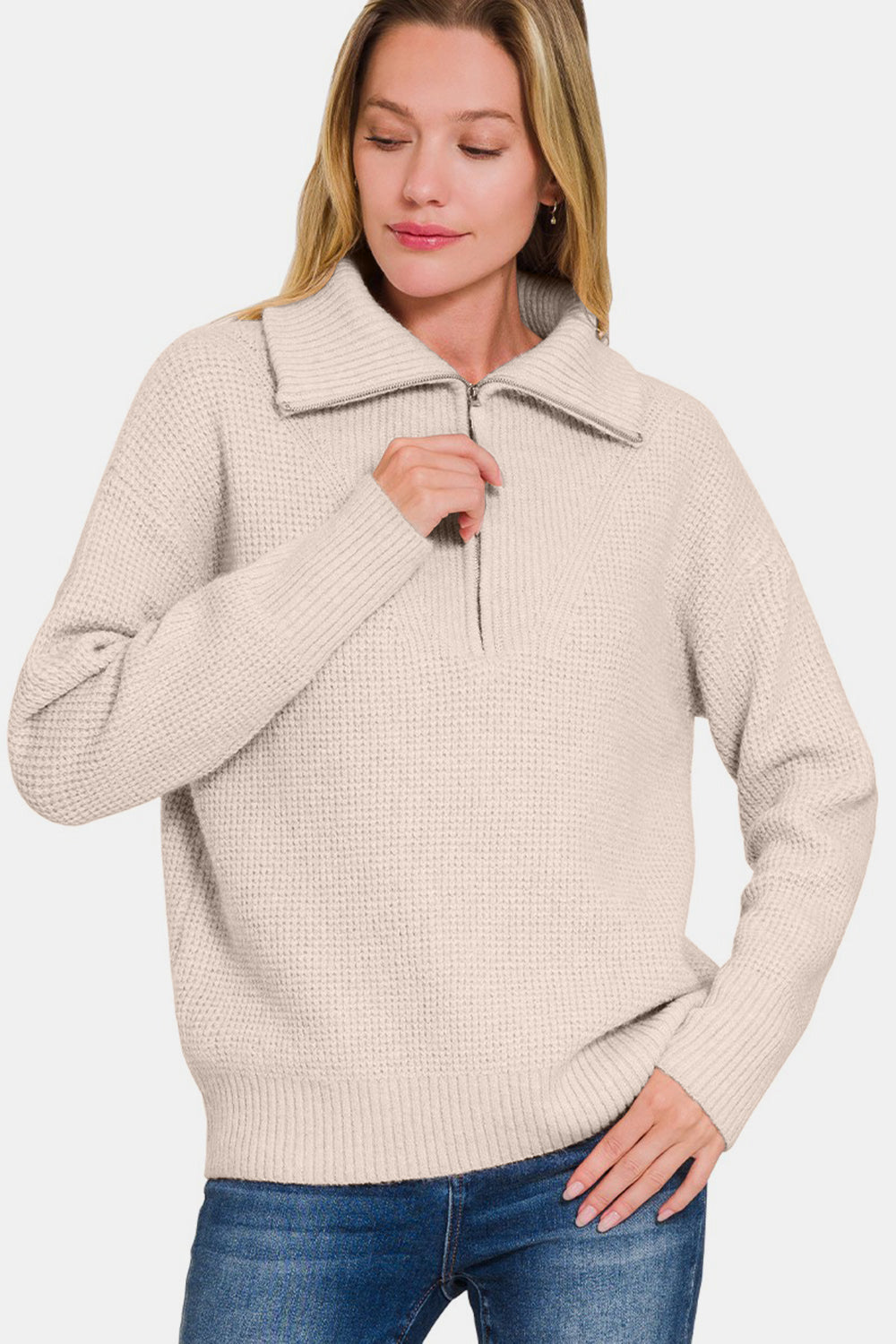 Zenana Half Zip Long Sleeve Sweater