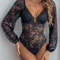 Perfee Lace V-Neck Long Sleeve Bodysuit