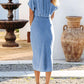 FULL SIZE Tied Button Up Short Sleeve Denim Dress