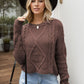 Cable-Knit Round Neck Dropped Shoulder Sweater