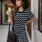Chevron Round Neck Short Sleeve Knit Dress
