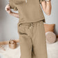 Ruffled Quarter Zip Top and Drawstring Pants Set